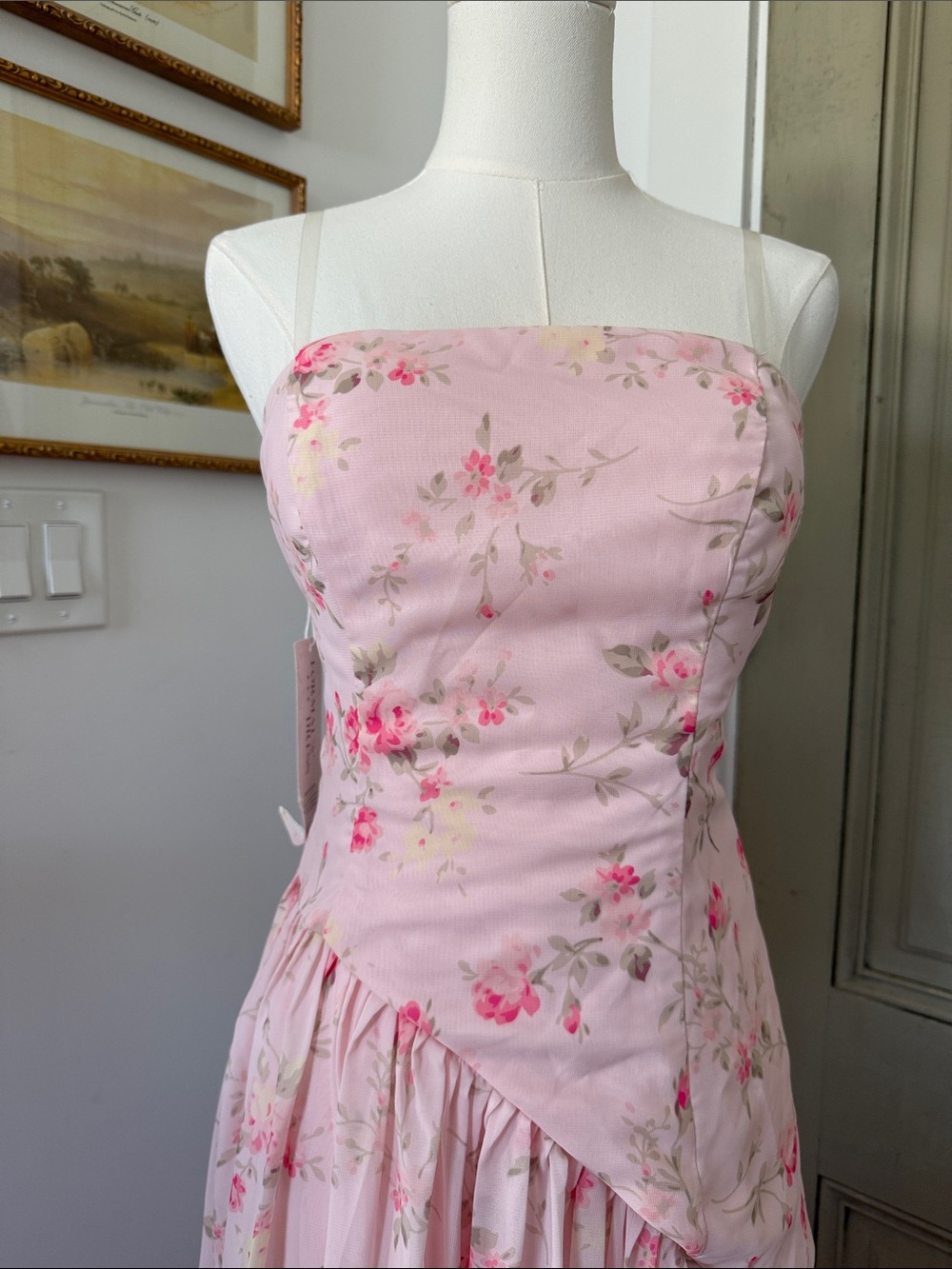Pink Floral Strapless Maxi Dress